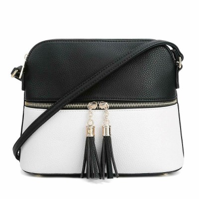 AM3031P-BLACK/WHITE DOME VEGAN LEATHER CROSSBODY BAG